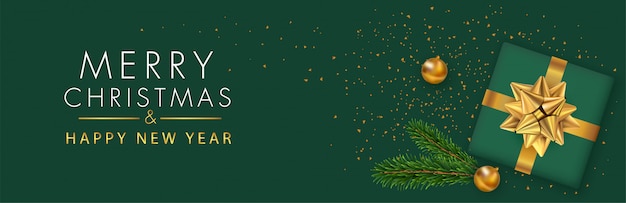 Feliz natal e feliz ano novo banner panorâmico