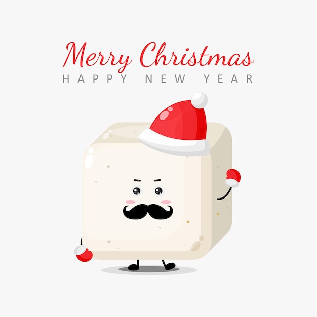Feliz natal e feliz ano novo cartão com personagem de tofu