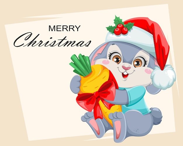 Feliz natal e feliz ano novo coelho de desenho animado