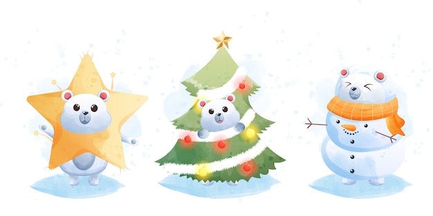 Feliz natal e feliz ano novo com o fofo urso polar.