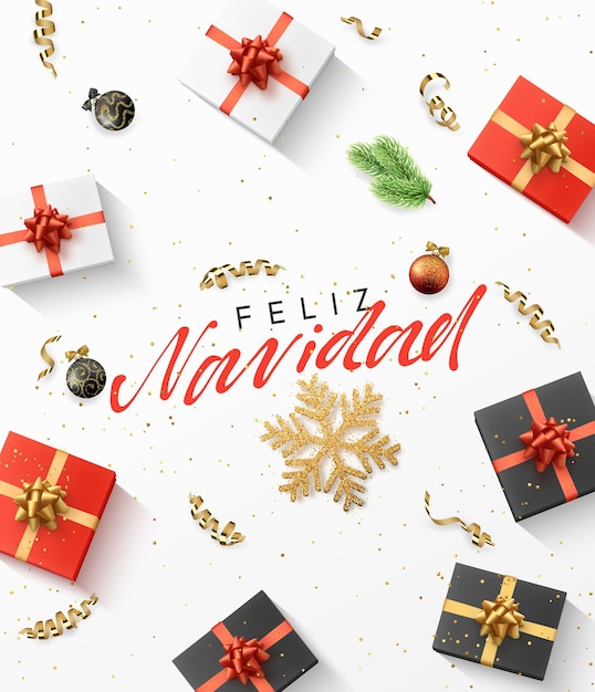 Feliz natal e feliz ano novo. composição festiva com elementos de design decorativo realista. ilustração vetorial