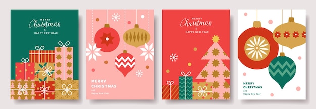 Feliz Natal e Feliz Ano Novo conjunto vetorial de cartões de saudação Design moderno de Xmas