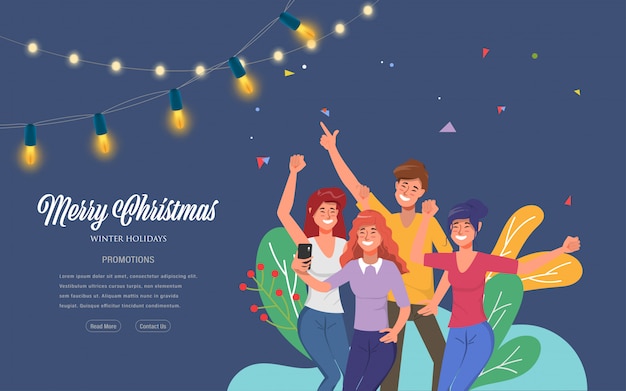 Feliz natal e feliz ano novo festa página inicial da web.