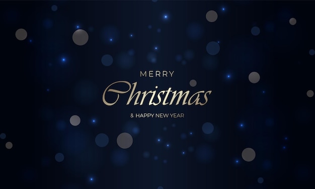 Feliz Natal e feliz ano novo, fundo azul escuro festivo com efeito bokeh de luz realista
