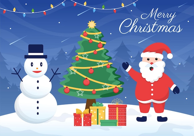 Feliz Natal e feliz ano novo modelo mão desenhada cartoon ilustração de fundo plano