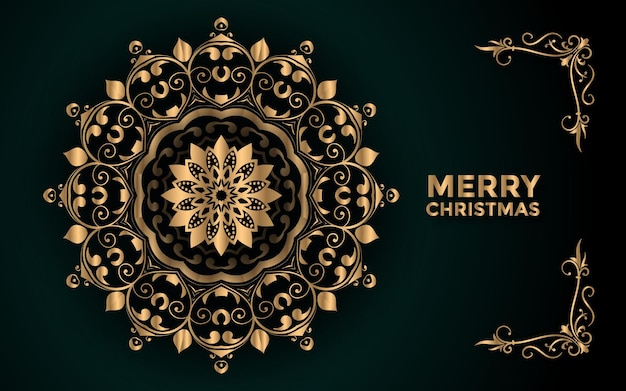 Feliz natal e fundo com desenho ornamental de mandala arabesco premium vector