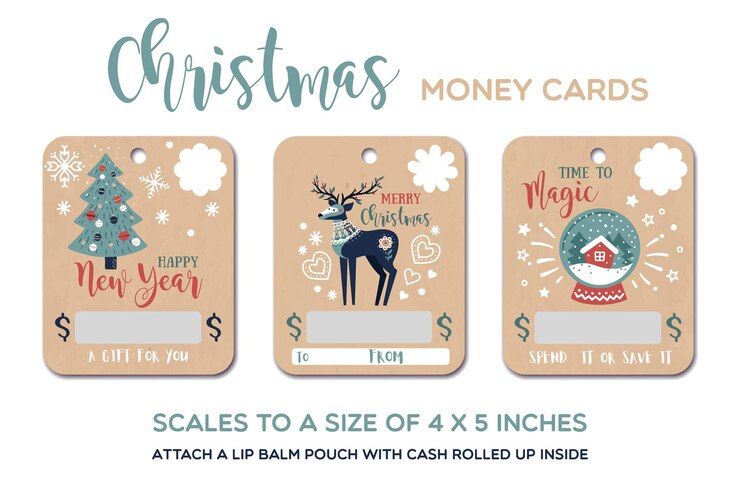 Vetor feliz natal feliz ano novo cartões de presente de natal modelo de cartão de dinheiro