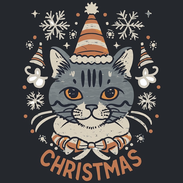 Feliz Natal Gato bonito com óculos de sol T-shirt Desenho de logotipo vetor livre