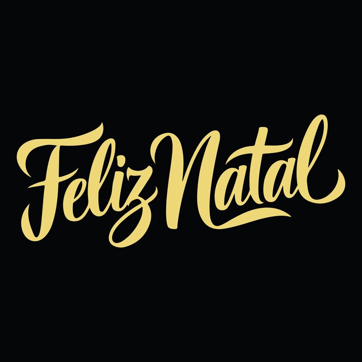 Vetor feliz natal língua portuguesa letras desenhadas à mão inverno árvore de natal feliz ilustração vetorial