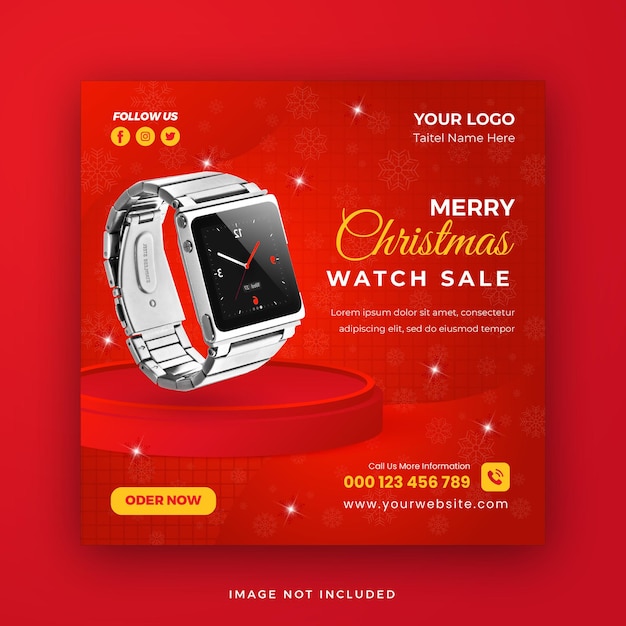 Feliz natal moderno venda de relógios postagem em redes sociais ou modelo de banner na web