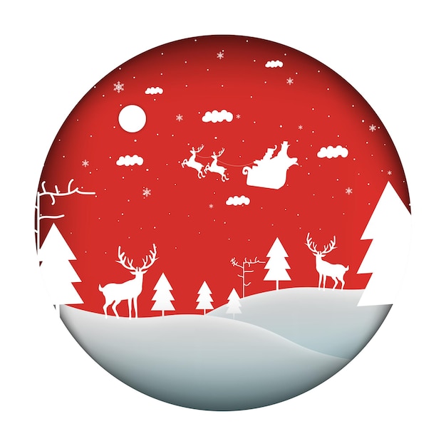 Feliz Natal papel cortado estilo árvore paisagem de fundo com querida e floco de neve