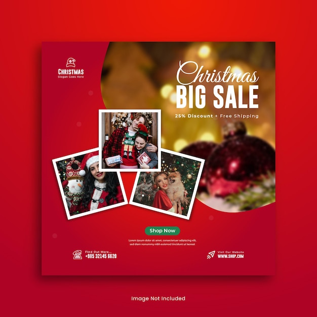 Feliz natal para venda em mídia social pós-design ou modelo de postagem no instagram premium vector