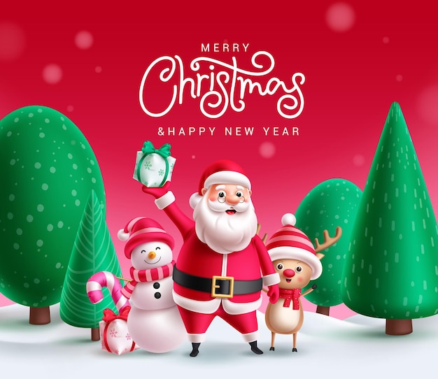 Feliz Natal saudação de Papai Noel design vetorial Natal Papai Noel homem de neve e renas