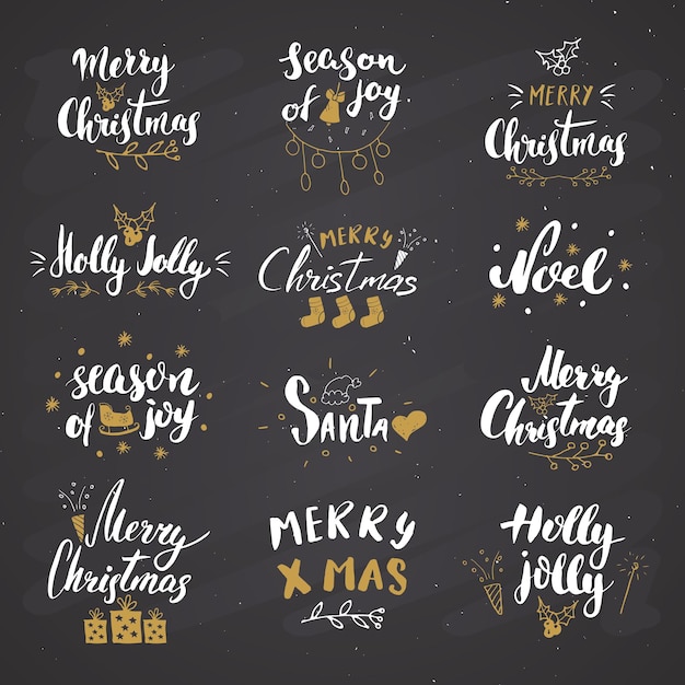 Feliz Natal Set de Letras Caligráficas Ilustração vetorial