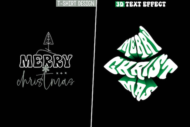 Vetor feliz natal t-shirt efeito de texto 3d