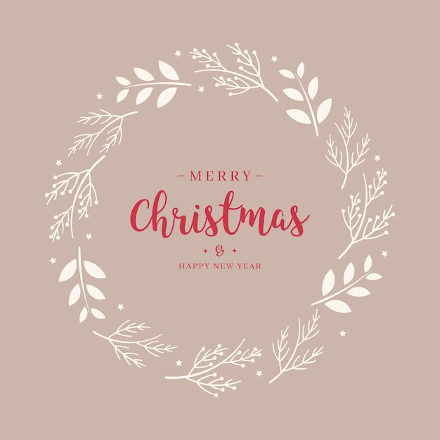 Feliz Natal texto de saudação ramo coroa de flores círculo de fundo