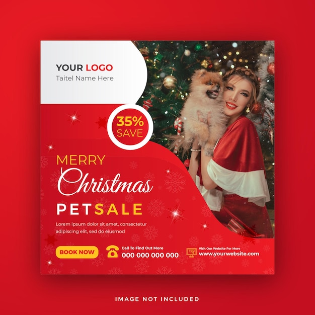 Vetor feliz natal venda de animais de estimação em redes sociais design de modelo de banner da web