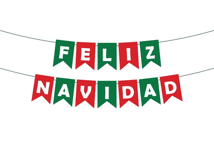 Vetor feliz navidade guirlanda verde e vermelha bandeiras e letras brancas