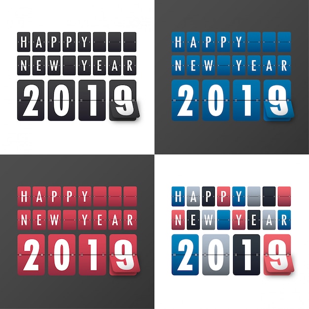 Feliz novo ano de 2019. cartão de boas vindas. design colorido.