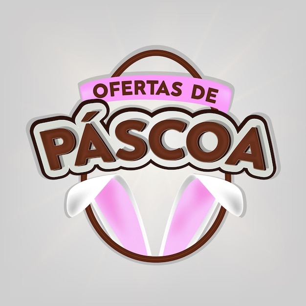 Feliz oferta de páscoa com coelho rosa de orelha de chocolate e composição de fita brasil vetor Premium
