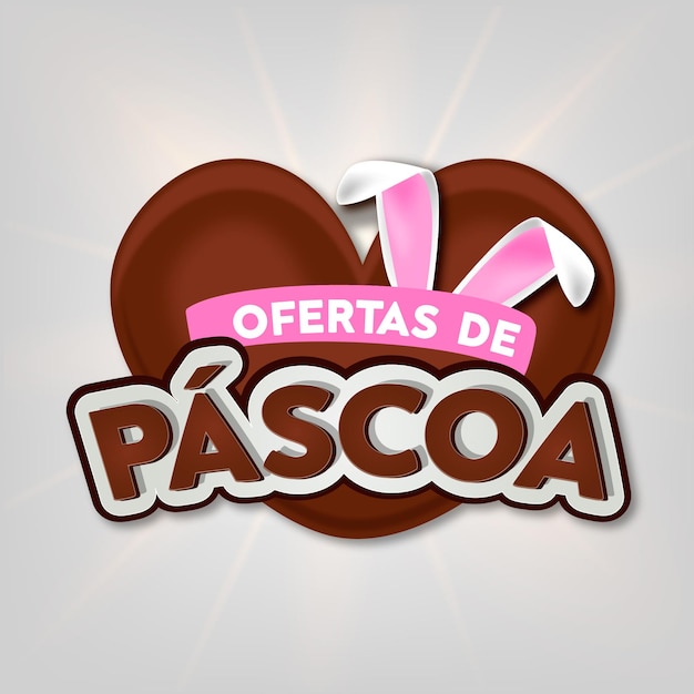 Feliz oferta de páscoa com orelha de coelho de coração de chocolate e composição do brasil de fita vetor grátis