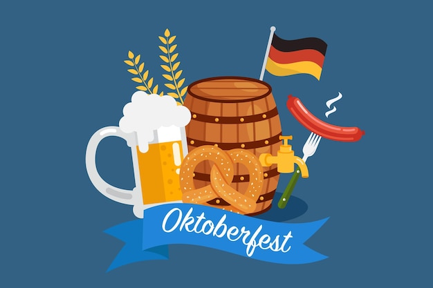 Feliz Oktoberfest Festa com cerveja salsicha pão de gengibre e bandeira alemã