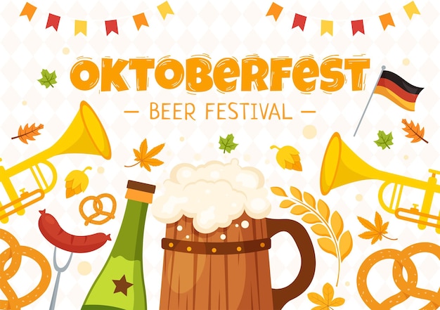 Feliz Oktoberfest Party Beer Festival ilustração vetorial em fundo desenhos animados modelos desenhados à mão