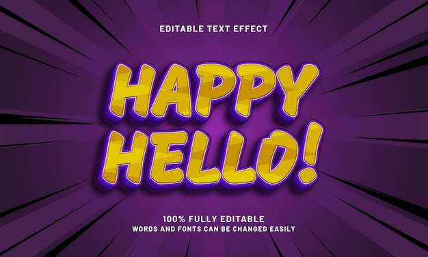 feliz olá efeito de texto editável com uma saudação bom e melhor tema
