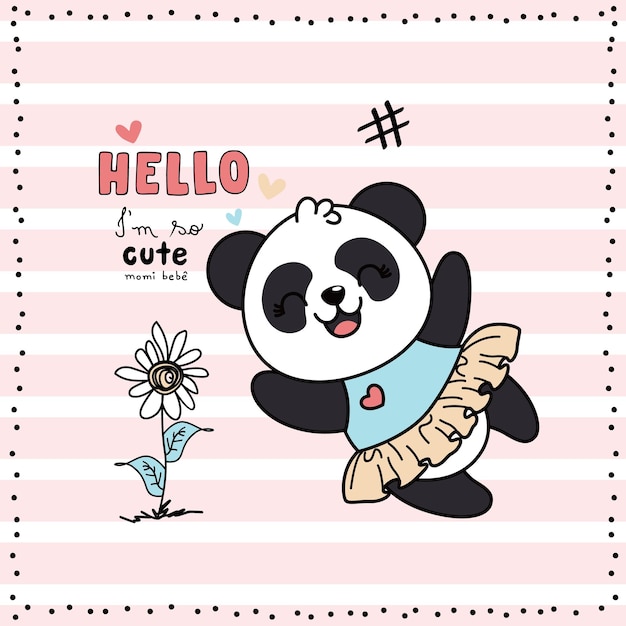 feliz olá ilustração vetorial de panda fofa