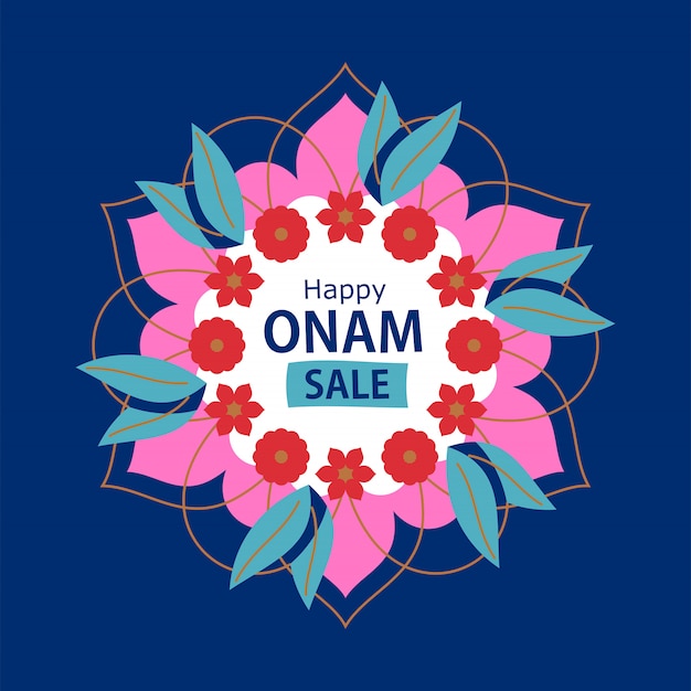 Feliz onam desconto design com rangoli