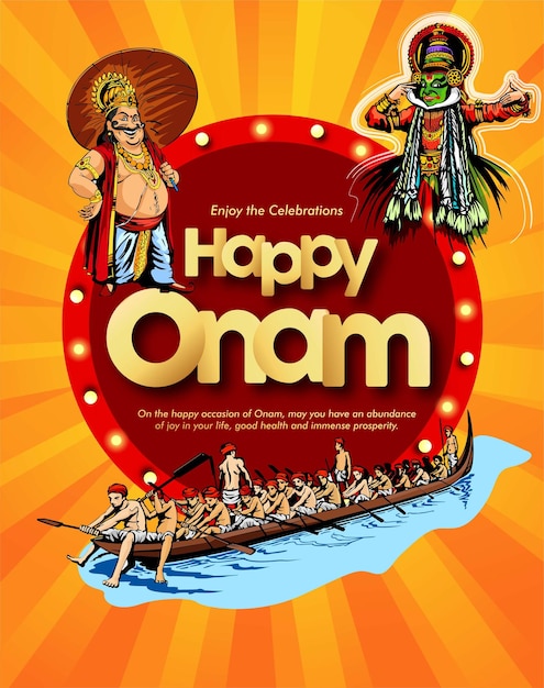 Feliz onam festival do sul da índia kerala. ilustração vetorial