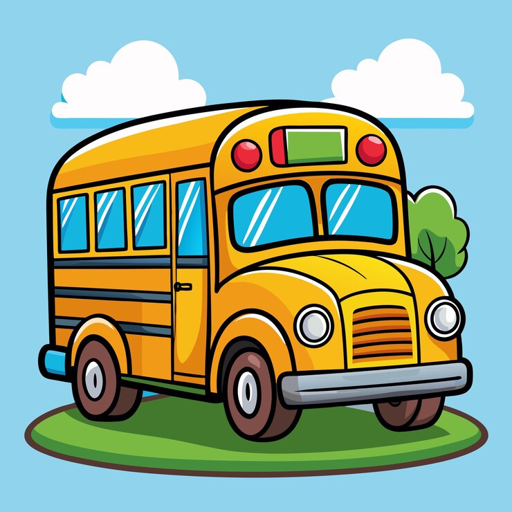 Vetor feliz ônibus escolar de desenho animado dirigindo pela cidade ilustração vetorial de desenhos animados