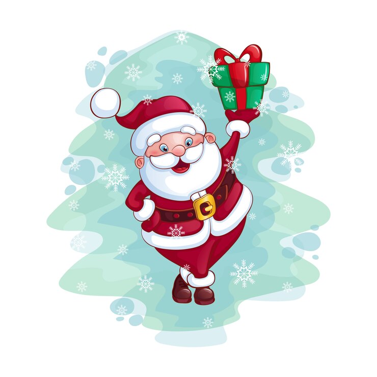 Feliz Papai Noel com um presente.