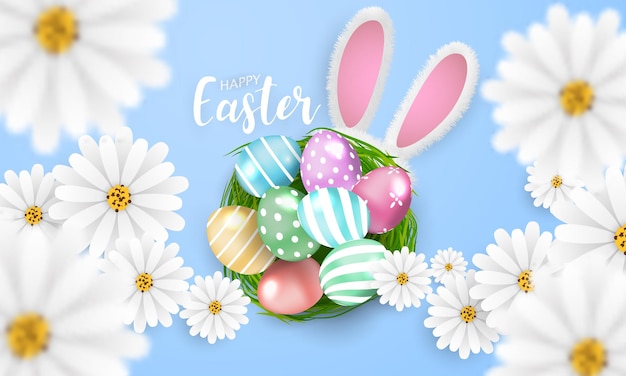 Feliz Páscoa com ovos decorados realistas belo design ilustração vetorial