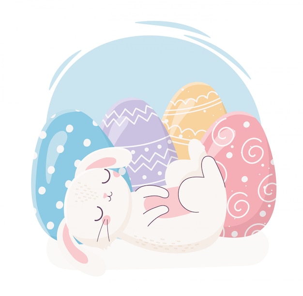 Feliz páscoa dormindo coelho com ovos decoração celebração