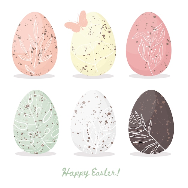 Feliz páscoa. jogo dos ovos da páscoa com textura diferente do ponto em um fundo branco. férias de primavera. ilustração