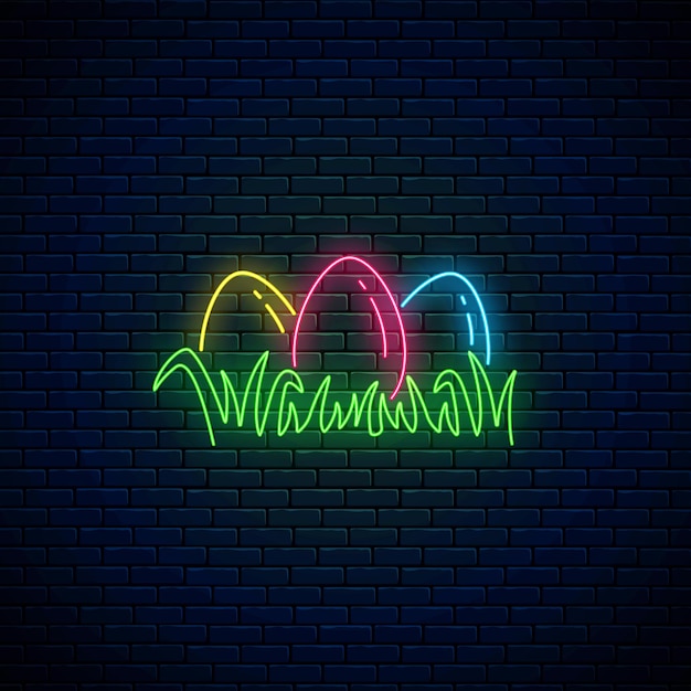 Vetor feliz páscoa placa brilhante com ovos coloridos na grama em estilo neon neon design de páscoa