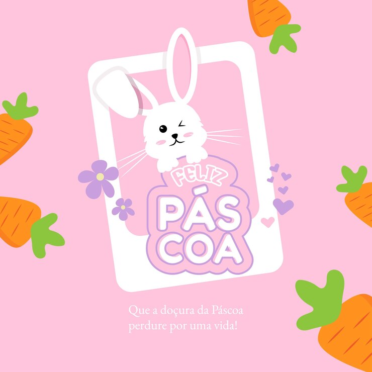 Vetor feliz pascoa template layout post mídia social doce coelho cenoura fofo