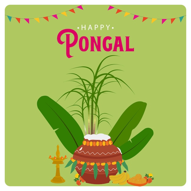 Feliz Pongal desejando post Festival de Colheita de Tamil Nadu Índia do Sul Ilustração vetorial