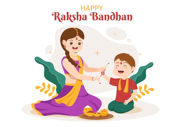 Feliz Raksha Bandhan Cartoon ilustração na celebração do festival indiano