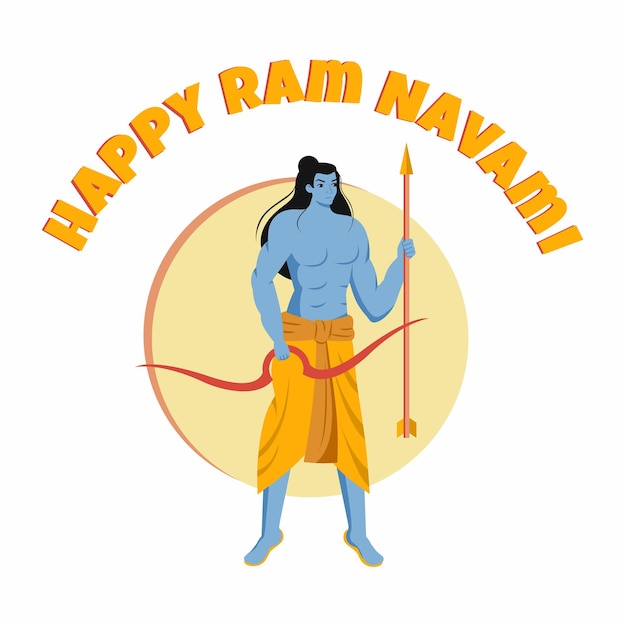 Feliz ram navami deus indiano com arco e flecha festival tradicional feriado