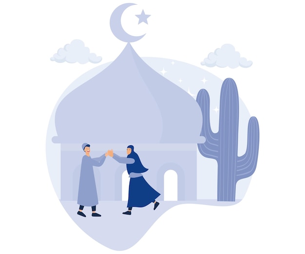 Feliz ramadã mubarak conceito de saudação islâmica eid fitr celebração vetor plano ilustração moderna