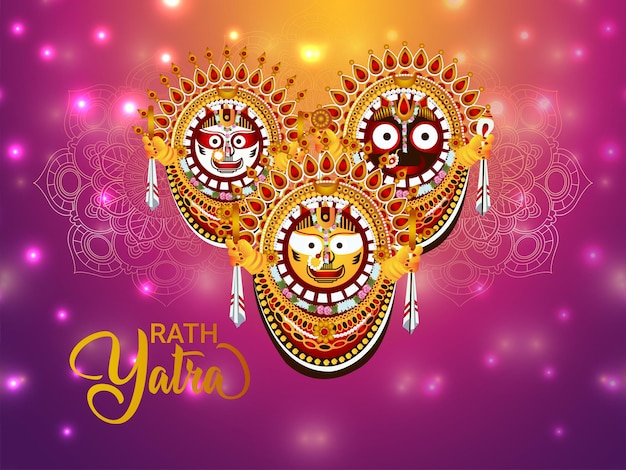 Feliz rath yatra celebração para lord jagannath balabhadra e ilustração vetorial subhadra