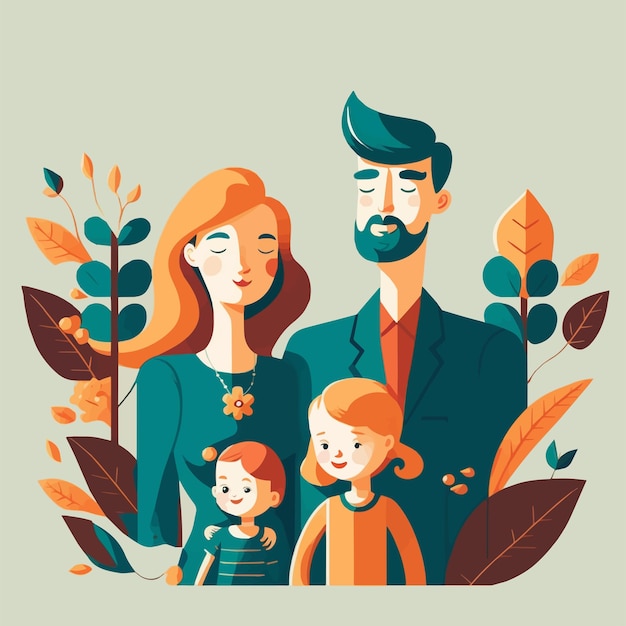 Vetor feliz retrato de família com crianças pai love ilustração vetorial plana moderna