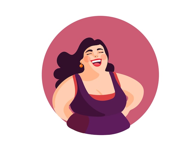 Feliz rindo ilustração vetorial de mulher gorda em um fundo branco