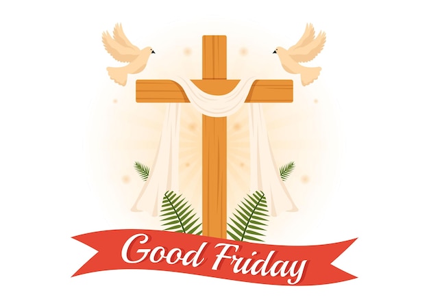 Vetor feliz sexta-feira santa ilustração desenhada à mão com feriado cristão de design de crucificação de jesus cristo