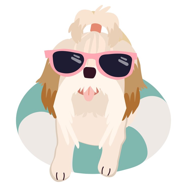 Vetor feliz shih tzu com óculos de sol e colchão de ar flutuante para o verão