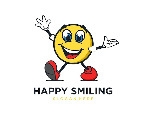 Feliz sorrindo com design de logotipo de desenho animado de emoticon de sorriso