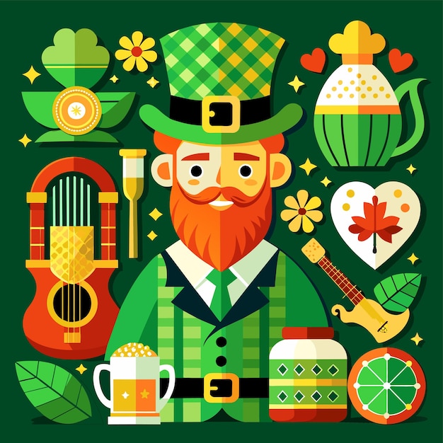 Feliz st. patrick's day mascote desenhado à mão personagem de desenho animado adesivo ícone conceito ilustração isolada