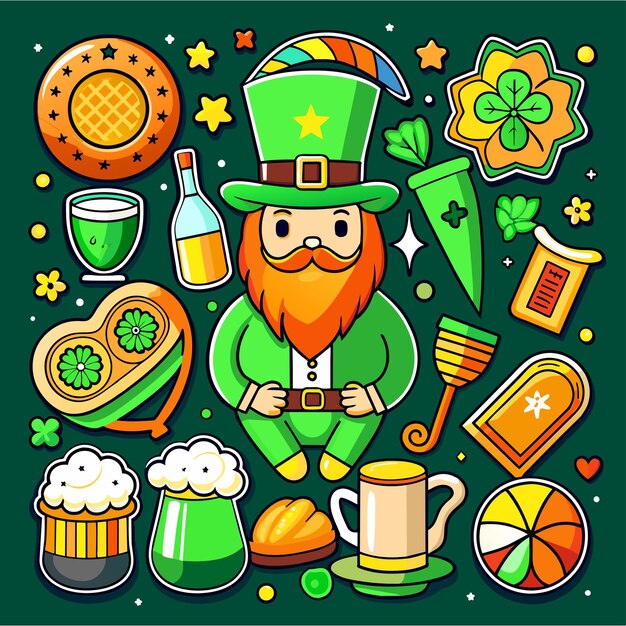 Feliz st. patrick's day mascote desenhado à mão personagem de desenho animado adesivo ícone conceito ilustração isolada